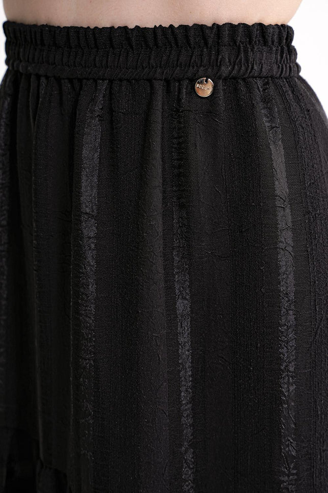 Black Gathered long skirt with elastic waist 81319