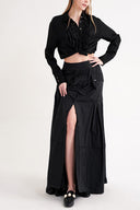Black Gathered button detailed skirt 81321