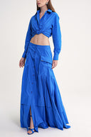 Blue Gathered button detailed skirt 81321