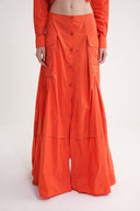 Orange Gathered button detailed skirt 81321