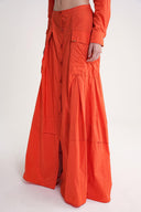 Orange Gathered button detailed skirt 81321