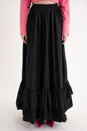Black Long skirt with elastic waist and drawstring 81327