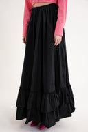 Black Long skirt with elastic waist and drawstring 81327