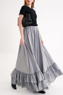 Gray Long skirt with elastic waist and drawstring 81327