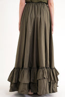 Khaki Long skirt with elastic waist and drawstring 81327