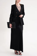 Black Long satin skirt with elastic waist 81331