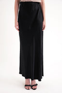 Black Long satin skirt with elastic waist 81331
