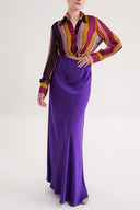 Purple Long satin skirt with elastic waist 81331