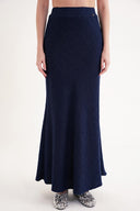 Navy Blue Elastic waist long skirt 81338