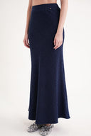 Navy Blue Elastic waist long skirt 81338