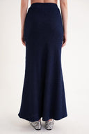 Navy Blue Elastic waist long skirt 81338