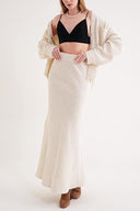 Ecru Elastic waist long skirt 81338