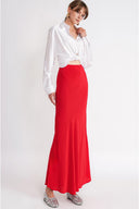 Red Elastic waist long skirt 81339