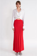 Red Elastic waist long skirt 81339
