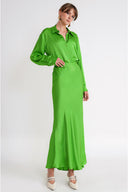 Green Elastic waist long skirt 81339