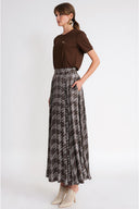 Brown High waist godet long skirt 81346