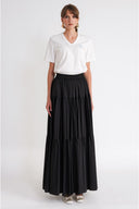 Black Elastic waist pleated long skirt 81347
