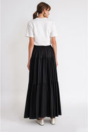 Black Elastic waist pleated long skirt 81347