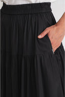 Black Elastic waist pleated long skirt 81347