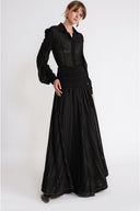 Black Long skirt with ruffled embroidery detail 81355