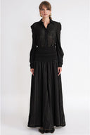 Black Long skirt with ruffled embroidery detail 81355