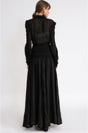Black Long skirt with ruffled embroidery detail 81355
