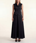 Black Long skirt with elastic waist and pleated detail 81356