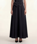 Black Long skirt with elastic waist and pleated detail 81356