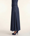 Navy Blue Long skirt with elastic waist and pleated detail 81356