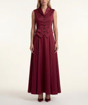 Burgundy Long skirt with elastic waist and pleated detail 81356
