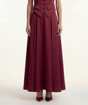 Burgundy Long skirt with elastic waist and pleated detail 81356