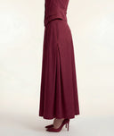 Burgundy Long skirt with elastic waist and pleated detail 81356