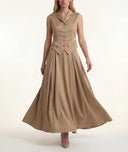 Beige Long skirt with elastic waist and pleated detail 81356