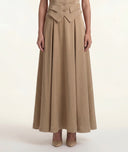 Beige Long skirt with elastic waist and pleated detail 81356