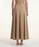 Beige Long skirt with elastic waist and pleated detail 81356