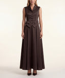 Brown Long skirt with elastic waist and pleated detail 81356