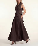 Brown Long skirt with elastic waist and pleated detail 81356