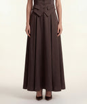 Brown Long skirt with elastic waist and pleated detail 81356