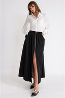 Black Long skirt with zipper detail and elasticated waist 81374