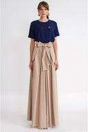 Beige High-waisted long skirt with pleat detail and lace-up 81375