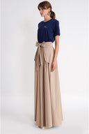 Beige High-waisted long skirt with pleat detail and lace-up 81375