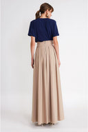 Beige High-waisted long skirt with pleat detail and lace-up 81375