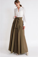 Khaki High-waisted long skirt with pleat detail and lace-up 81375