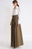 Khaki High-waisted long skirt with pleat detail and lace-up 81375