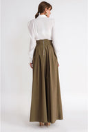 Khaki High-waisted long skirt with pleat detail and lace-up 81375