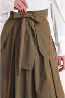 Khaki High-waisted long skirt with pleat detail and lace-up 81375