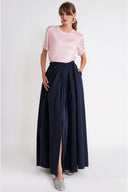 Navy Blue Long skirt with elastic waistband 81376
