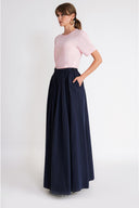 Navy Blue Long skirt with elastic waistband 81376