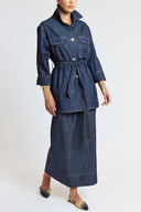 Navy Blue Long skirt with elastic waistband 81377