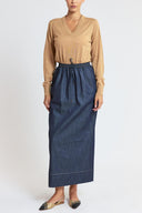Navy Blue Long skirt with elastic waistband 81377